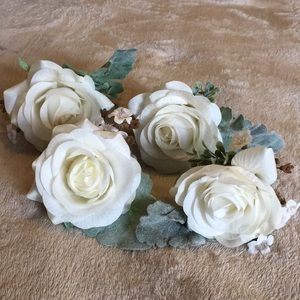 White Faux Rose Boutonnières. Set of 4